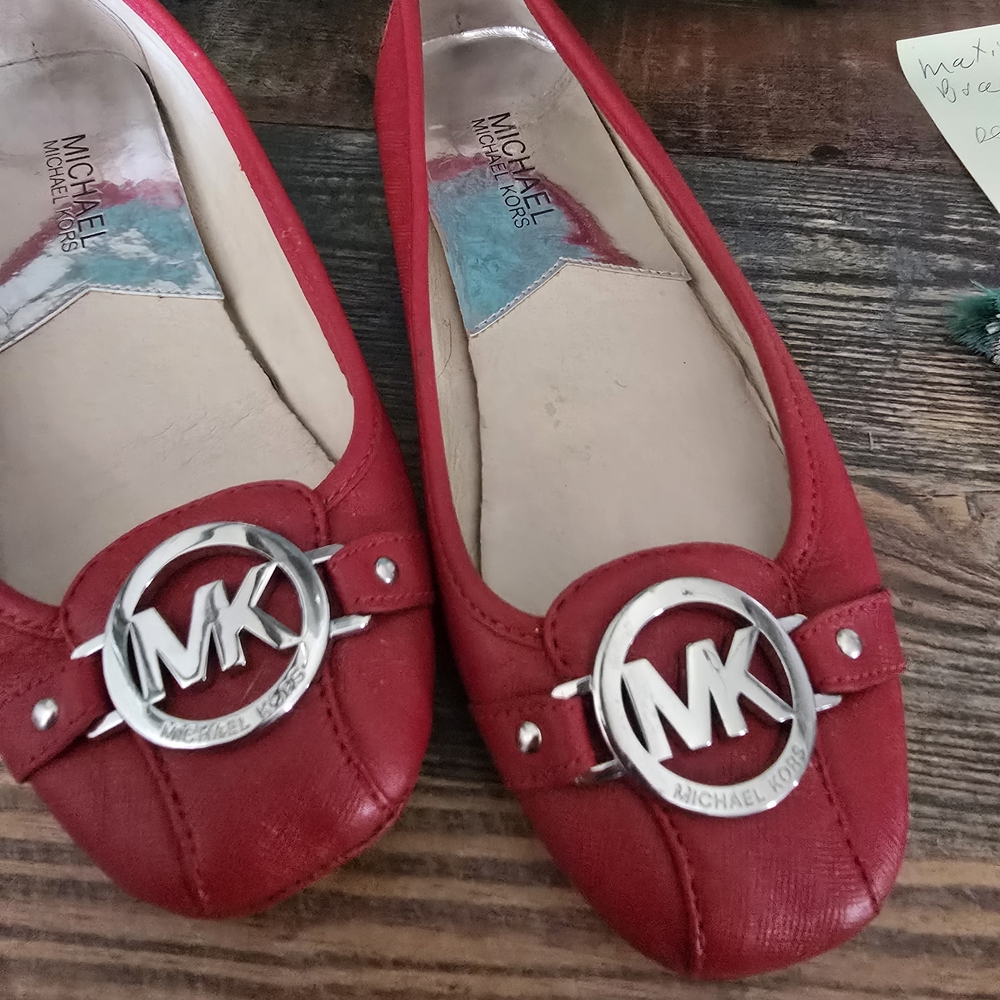 Michael Kors Red Flats with Silver Logo